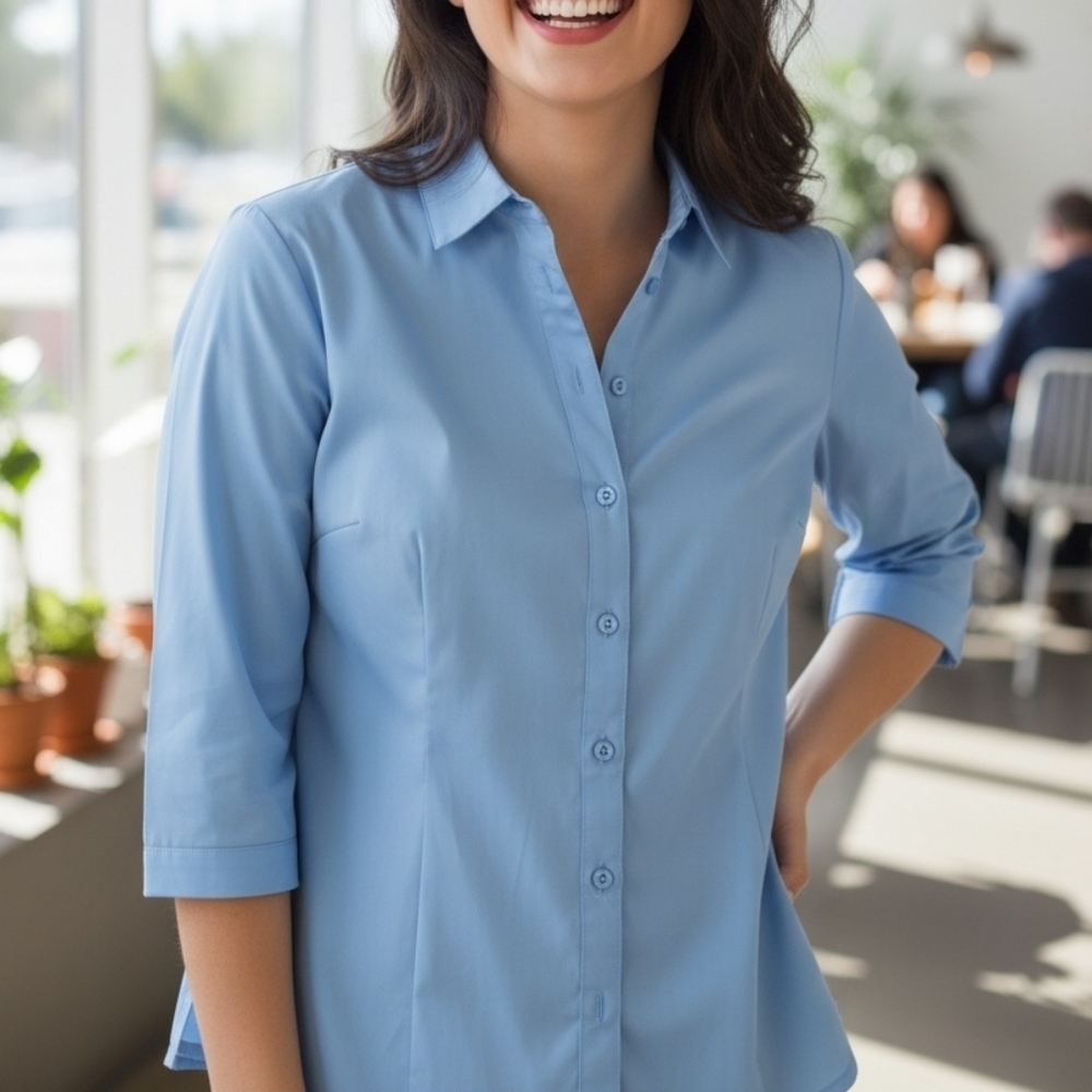 Claire France Women's Light Blue Button-Up Shirt 20 Elevated Quite Luxury